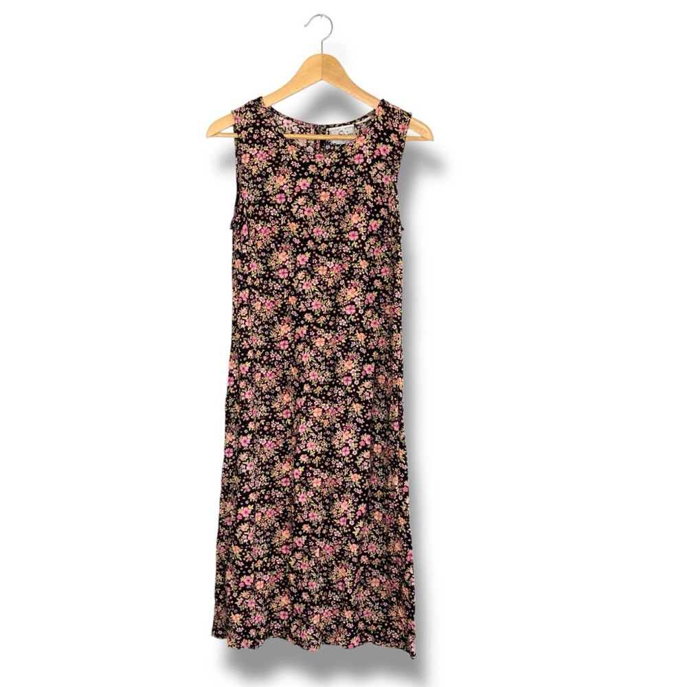 Vintage 90s Studio Ease Dress Womens 8 P Ditsy Floral Cottage A Line Midi Dress